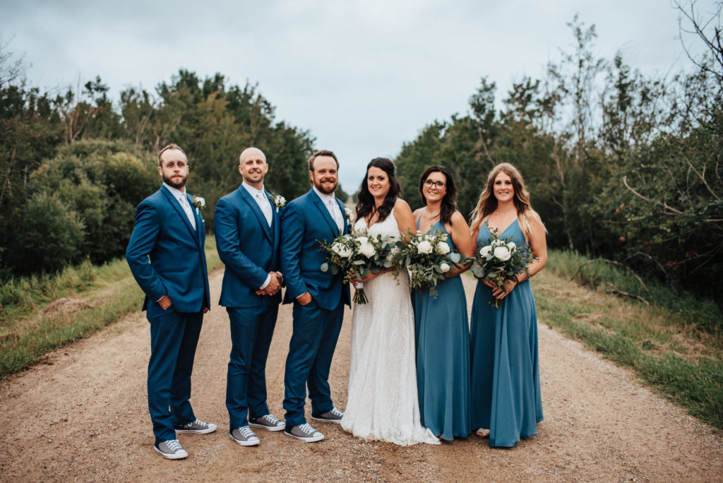wedding party dressed in blue